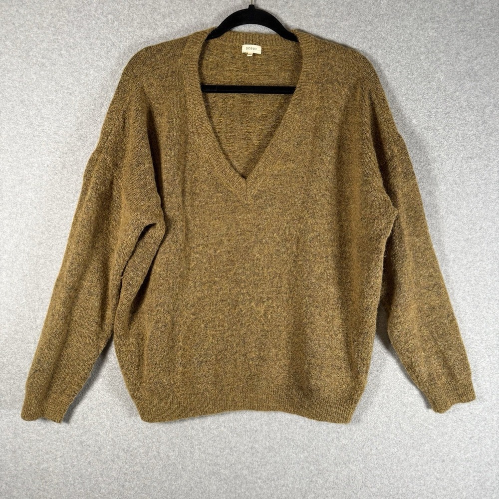 moahir sweater womens medium / large‎ mustard yellow stretchy wool pullover